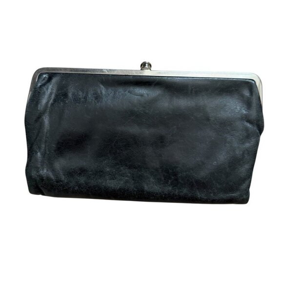 Collette Hobo Kiss Lock Distressed Black Wallet - Picture 1 of 6
